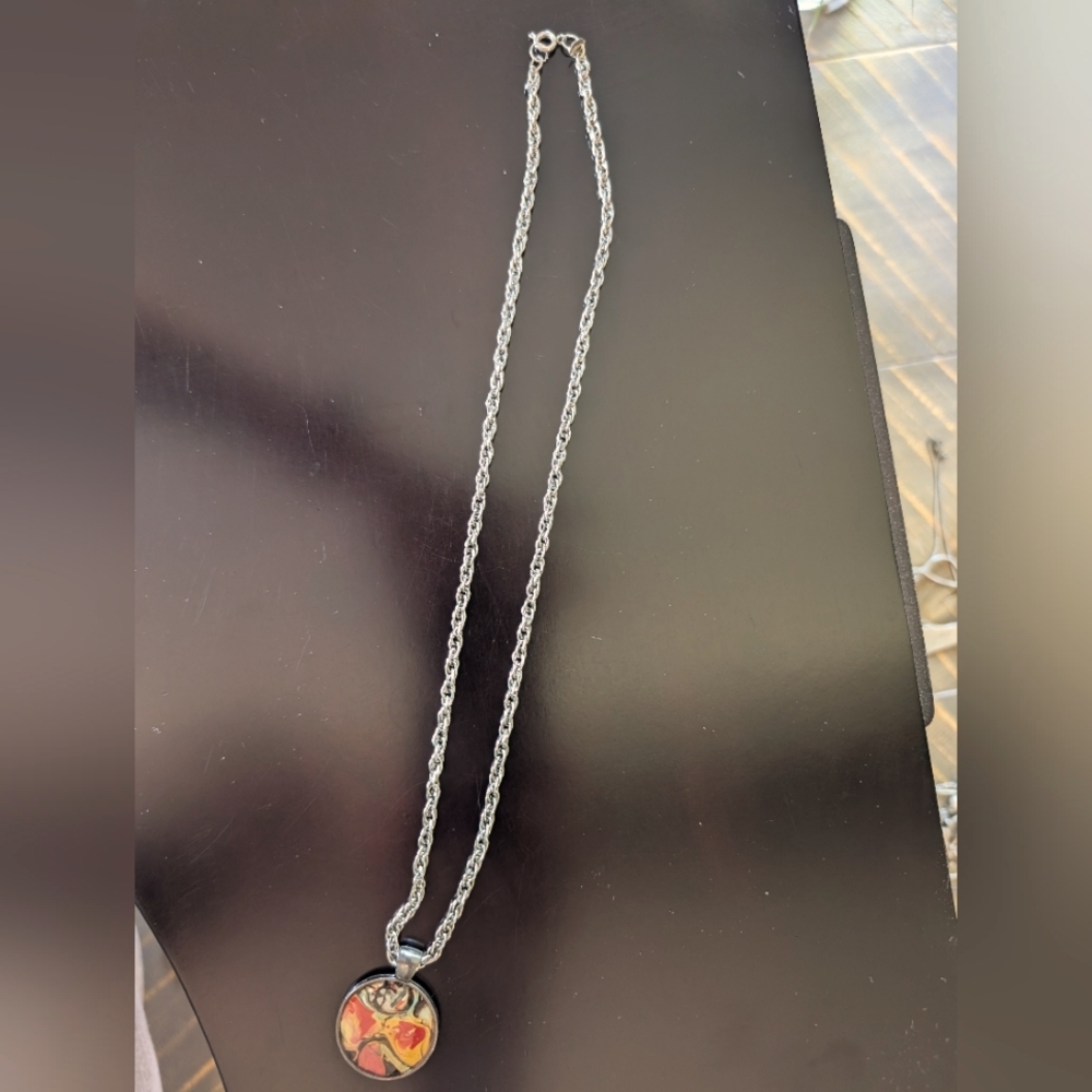 Silver and Red Pendant Necklace